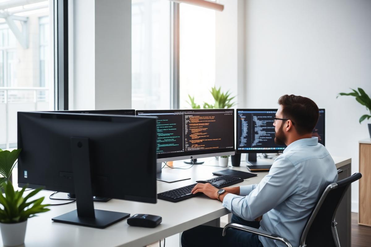 Software developers writing code